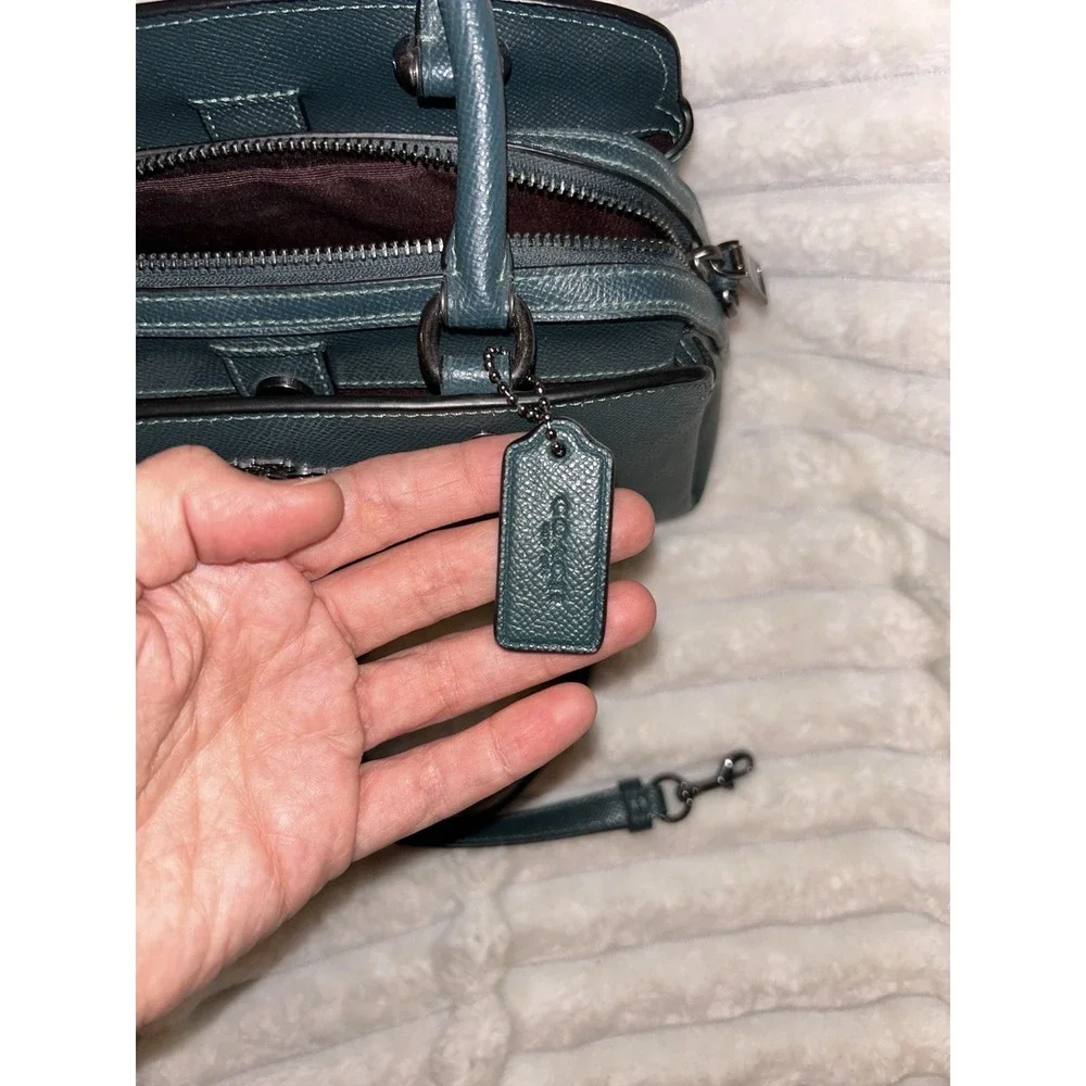 Coach Mini Lillie Carryall Forest Green Crossgrain Leather Satchel Crossbody Bag